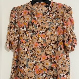 Allegra K Floral Blouse - Pink and Brown